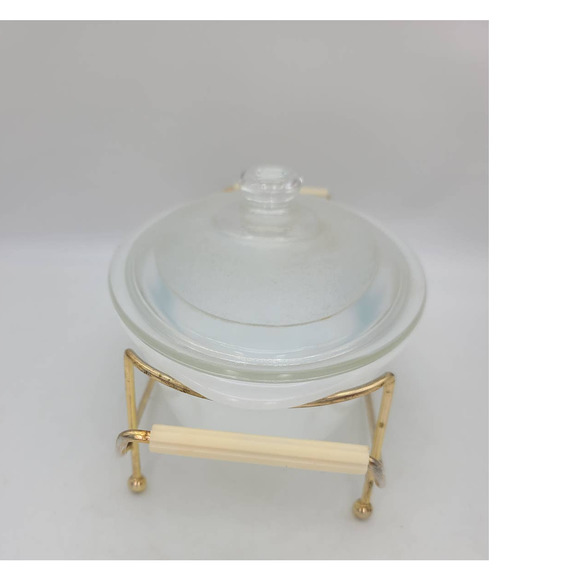 Vintage Glasbake Glass Oval 1Qt Casserole Lid And Metal Carrier Stand Pineapple - Picture 3 of 10